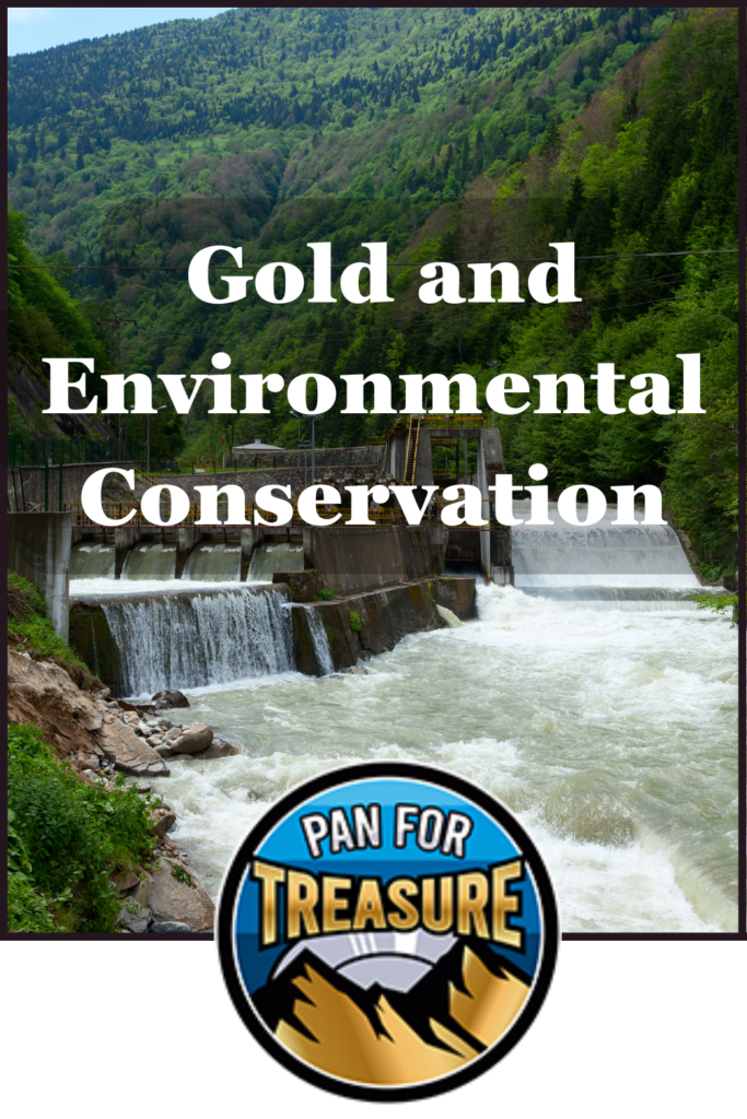 An environmentally conscious river flowing through a dam, promoting conservation efforts.