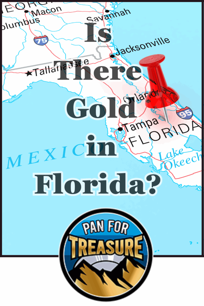 A map of Florida with a red pushpin and the text "Is there gold in Florida?" invites you to explore beneath the surface, highlighted by a "Pan for Treasure" badge at the bottom.