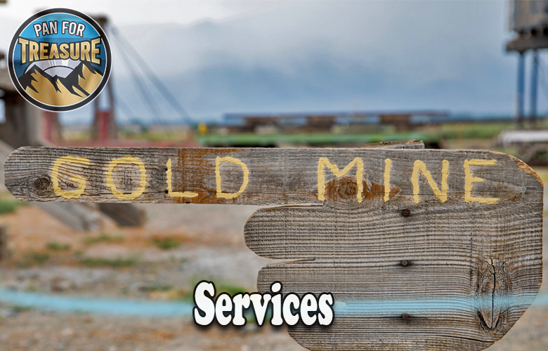 A wooden sign that says gold mine services.