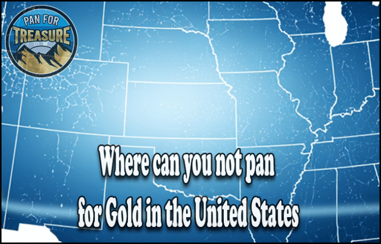 A map of the central United States displays the question, “Where can you not pan for Gold in the United States,” with a “Pan For Treasure” logo in the top left corner.